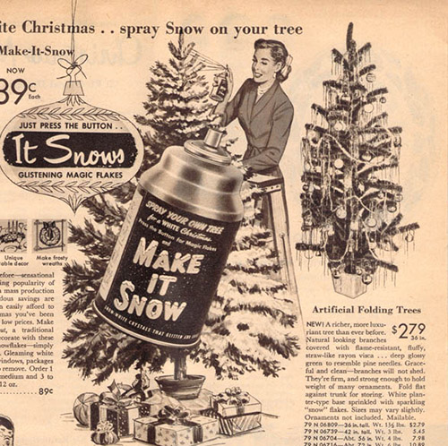 1952 Sears Catalog Artificial Christmas Tree and canned snow