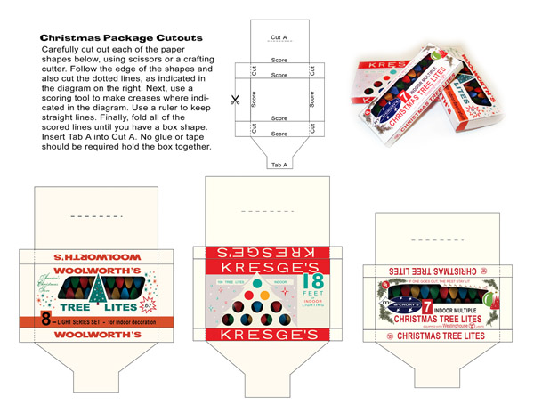 papercraft, paper cutout, christmas, lights, woolworth, kresge's, mccrory's, five and ten cent