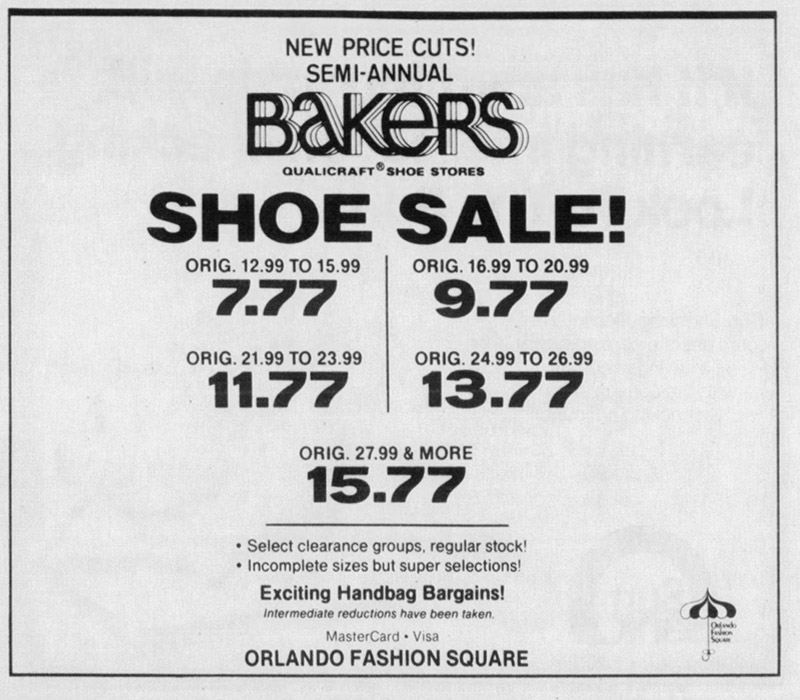 orlando fashion square mall Baker's shoes