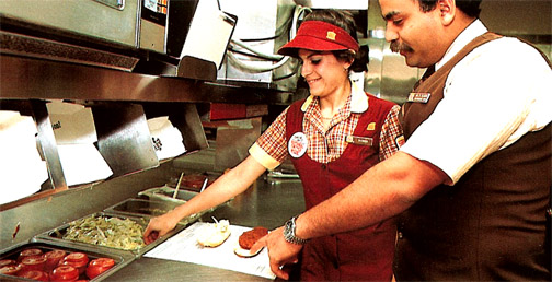 Making a chicken sandwich at Burger King in the 1980s
